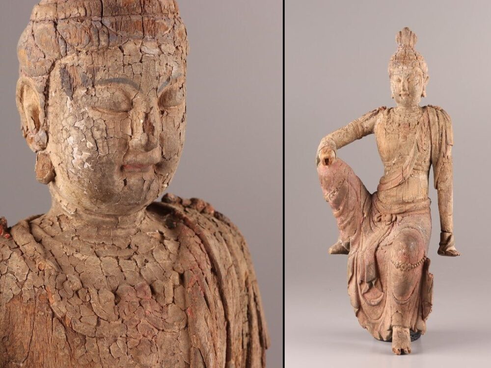 中国古玩 唐物 仏教美術 時代木彫 水月観音 仏像 時代物 極上品 初だし品 D0659