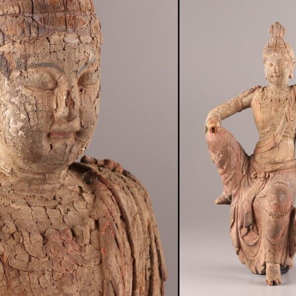 中国古玩 唐物 仏教美術 時代木彫 水月観音 仏像 時代物 極上品 初だし品 D0659