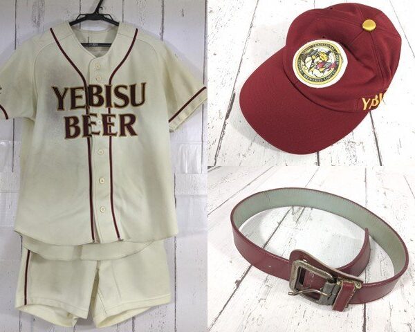 【as896】野球 東京ドーム エビスビール 売り子 ユニフォームシャツ+パンツ+ベルト+キャップ帽子◆Lサイズ◆h62
