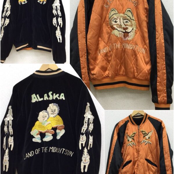 最高☆JELADO ジェラード ALASKA『アラスカ×犬×鷹』別珍×アセテート スカジャン M 刺繍 スーベニアジャケット/東洋ウェアハウス花旅楽団