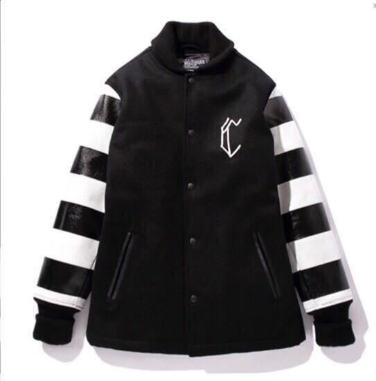 【送料無料】CHALLENGER 18AW BORDER PRINTED VARSITY JACKET XL BLACK チャレンジャー【新品定価以下】